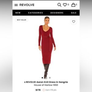 Sleek, red knit dress w/ waist tie for an ultra flattering fit!